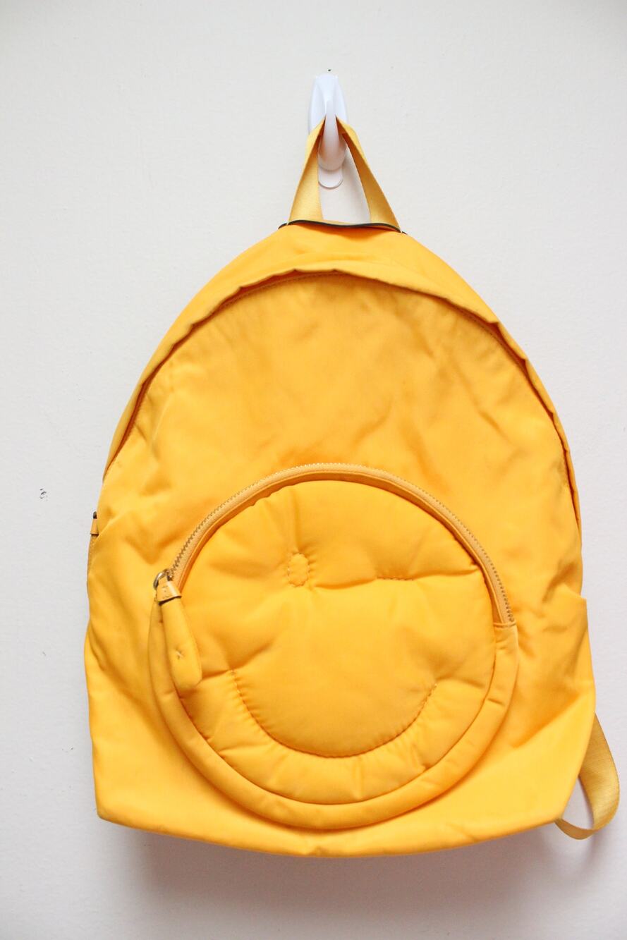 Anya Hindmarch Yellow Smiley Happy Winking Face Chubby Small Nylon Backpack